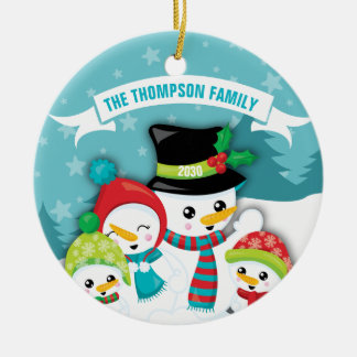 Décoration En Céramique Personnalisé Blue Snowman Famille Céramique de Noë