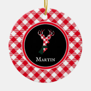 Décoration En Céramique Personnalisé Chic Reindeer Rouge & Blanc Plaid