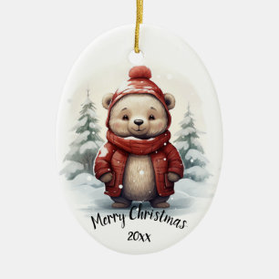 Décoration En Céramique Personnalisé Dat Mignonne Ours d'hiver Noël animal