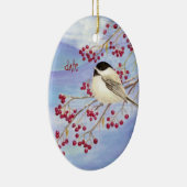 Décoration En Céramique Personnalisé Date de Noël Chickadee Bird & Berries (Droite)