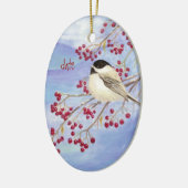 Décoration En Céramique Personnalisé Date de Noël Chickadee Bird & Berries (Gauche)