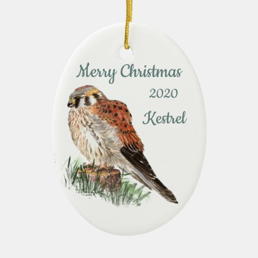 Décoration En Céramique Personnalisé Date Noël Aquarelle Kestrel, Faucon (Devant)