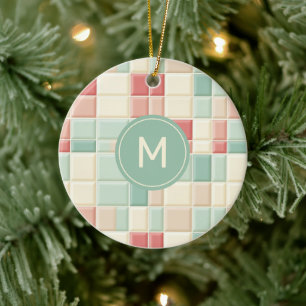 Décoration En Céramique Personnalisé Monogram Pastels Motif Faux Carreaux