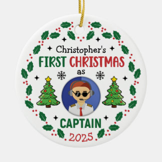 Décoration En Céramique Personnalisé Noël Capitaine de Ligne Aérienne Nom