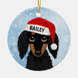 Décoration En Céramique Personnalisé noir et tan Dachshund Père Noël