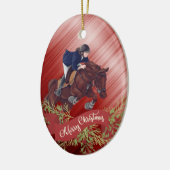 Décoration En Céramique Personnaliser Fille et Cheval Jumping Noël rouge (Gauche)