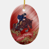 Décoration En Céramique Personnaliser Fille et Cheval Jumping Noël rouge (Devant)