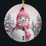 Décoration En Céramique Personnaliser : Happy Pink Scarf Xmas Snowman<br><div class="desc">Personnaliser : Happy Pink Scarf Xmas Snowman</div>