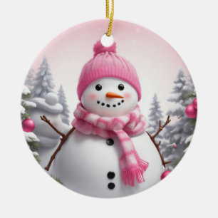 Décoration En Céramique Personnaliser : Happy Pink Scarf Xmas Snowman