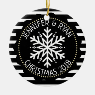 Décoration En Céramique Personnaliser la photo de Couple Black White Snowf