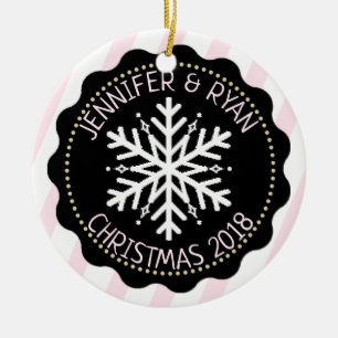 Décoration En Céramique Personnaliser la photo de Couple Black White Snowf