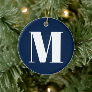 Décoration En Céramique Personnaliser monogramme initial marine bleu blanc