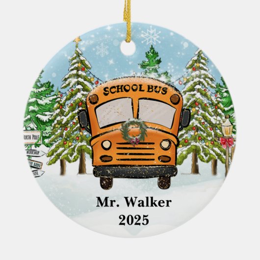 Décoration En Céramique Personnaliser Noël School Bus Driver Cadeau (Dos)