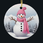 Décoration En Céramique Personnaliser : Pink Scarf Xmas Snowman<br><div class="desc">Personnaliser : Pink Scarf Xmas Snowman</div>