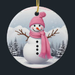 Décoration En Céramique Personnaliser : Pink Scarf Xmas Snowman<br><div class="desc">Personnaliser : Pink Scarf Xmas Snowman</div>