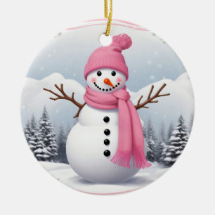 Décoration En Céramique Personnaliser : Pink Scarf Xmas Snowman