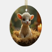 DÉCORATION EN CÉRAMIQUE PETIT AGNEAU DANS UNE MANGER (Droite)