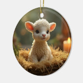 DÉCORATION EN CÉRAMIQUE PETIT AGNEAU DANS UNE MANGER (Gauche)