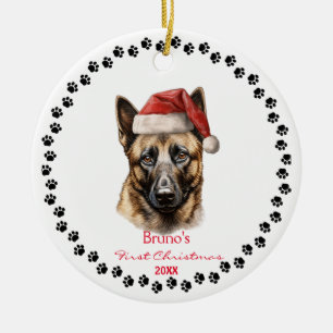 Décoration En Céramique Petit Chien Malinois Belge Santa Hat Paw Pencil Ar