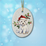 Décoration En Céramique Petit chien maltais Noël Holly<br><div class="desc">L'image sur le devant de ce joli ornement de vacances est celle d'un chien maltais portant un casquette de Père Noël rouge et blanc. Derrière lui se trouve une branche de baies saintes et rouges. De minuscules confettis d'or sur un arrière - plan blanc donnent un peu de parties scintillant...</div>