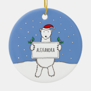Décoration En Céramique Petit Ours Polaire de Noël personnalisé