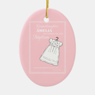 Décoration En Céramique Petite-fille, Baptême Gown sur rose Personnalisé
