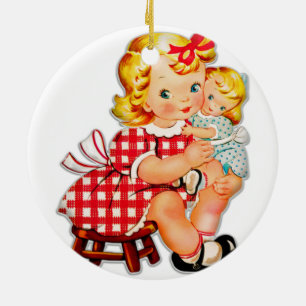 Décoration En Céramique Petite fille rétro vintage poupée enfant