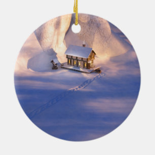 Décoration En Céramique Petite maison dans l'ornement de neige