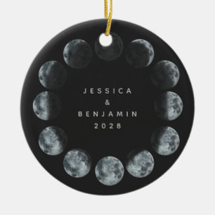Décoration En Céramique Phases de lune aquarelle noire Couple personnalisé