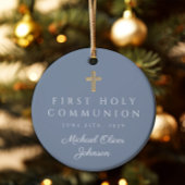 Décoration En Céramique Photo Bleue Croix Religieuse Garçon Première Commu