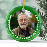 Décoration En Céramique Photo - Bordure Abstraite verte simple - Texte épa<br><div class="desc">Une seule photo avec une bordure verte abstraite fantaisiste. Ajoutez du texte personnalisé autour de la photo dans un type rétro et funky. L'ornement est à un côté.</div>