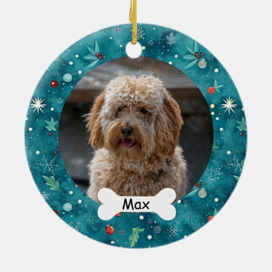 Décoration En Céramique Photo Chien Chien Chien turquoise Personnalisé (Dos)