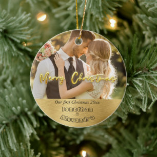 Décoration En Céramique Photo couple moderne Elégant or premier Noël