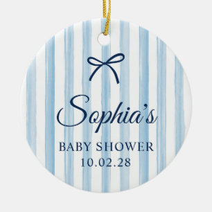 Décoration En Céramique Photo de Baby Shower avec des bandes peintes bleu 