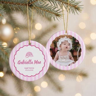 Décoration En Céramique Photo de baptême rayé rose Noël