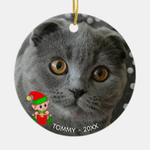Décoration En Céramique Photo de chat gris personnalisée avec un elfe mign