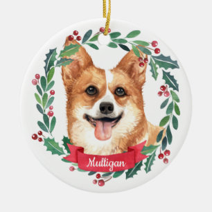 Décoration En Céramique Photo de chien de Noël personnalisé Welsh Corgi