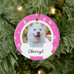 Décoration En Céramique photo de chien personnalisé de Noël rose