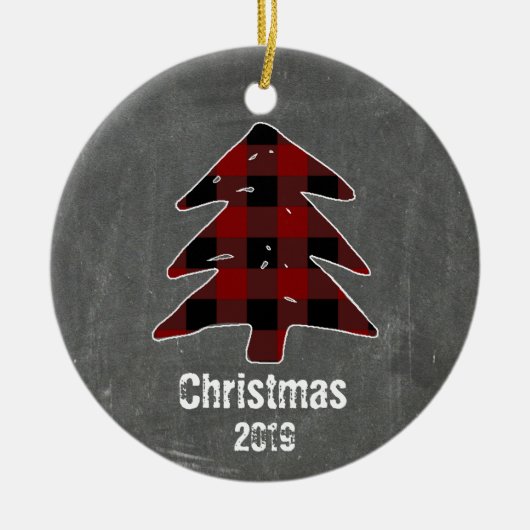 Décoration En Céramique Photo de Custom Rustic Red Plaid Tree & Chalkboard (Devant)