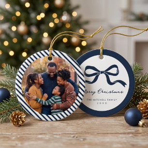 Décoration En Céramique Photo de famille à ruban élégant Noël - Bleu marin