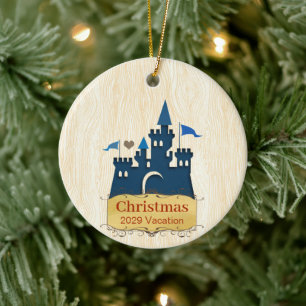 Décoration En Céramique Photo de famille de Noël avec Château à l'arrière