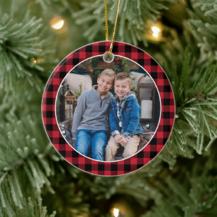 Décoration En Céramique Photo de famille de Noël en carreaux de bœuf Rouge