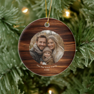 Décoration En Céramique Photo de famille moderne sur le bois Noël personna