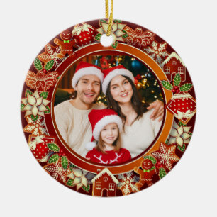 Décoration En Céramique Photo de famille, pain d'épices et poinsettia de N