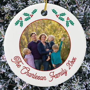 Décoration En Céramique Photo de famille personnalisé avec nom et année Ho