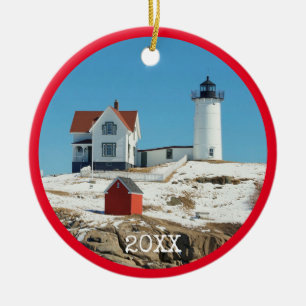 Décoration En Céramique Photo de famille rouge du phare de Nubble