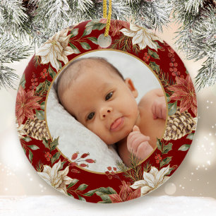 Décoration En Céramique Photo de la première naissance de Noël de bébé Ele
