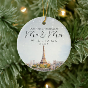 Décoration En Céramique Photo de la première Noël à Paris comme M & Mme av