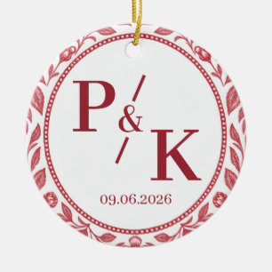 Décoration En Céramique Photo de mariage 2026 Monogramme Initiales & Date