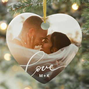 Décoration En Céramique Photo de mariage avec amour en écriture élégante